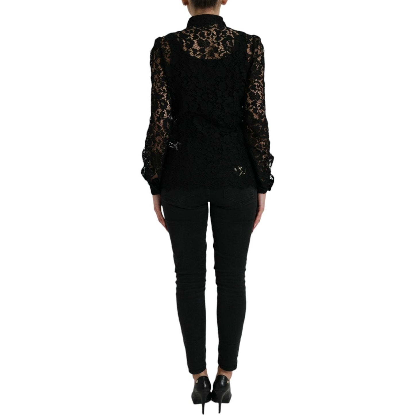 Dolce & Gabbana Black Floral Lace Long Sleeves Blouse Top