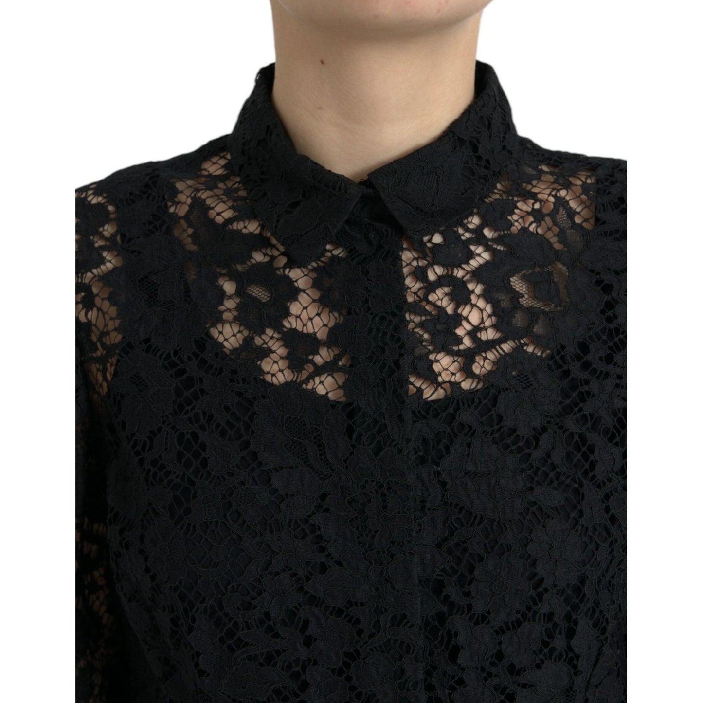 Dolce & Gabbana Black Floral Lace Long Sleeves Blouse Top