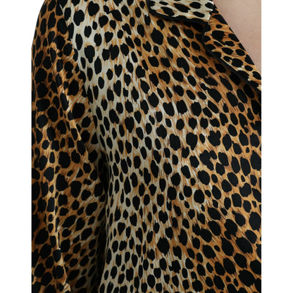 Dolce & Gabbana Brown Leopard Print Long Sleeves Blouse Top