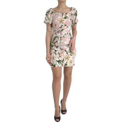 Dolce & Gabbana Pink Lily Viscose Sheath Stretch Mini Dress
