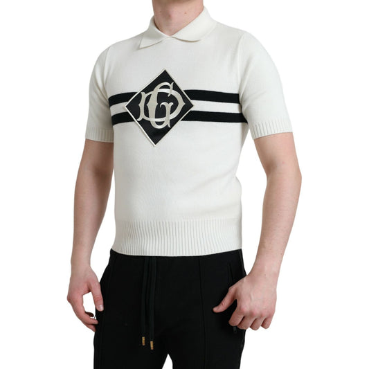 Dolce & Gabbana White DG Logo Collared Henley Shirt T-shirt TSH84663-42