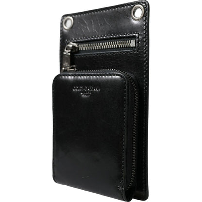 Dolce & Gabbana Wallet Black Horse Leather Zip Logo Cross Body Phone Slot