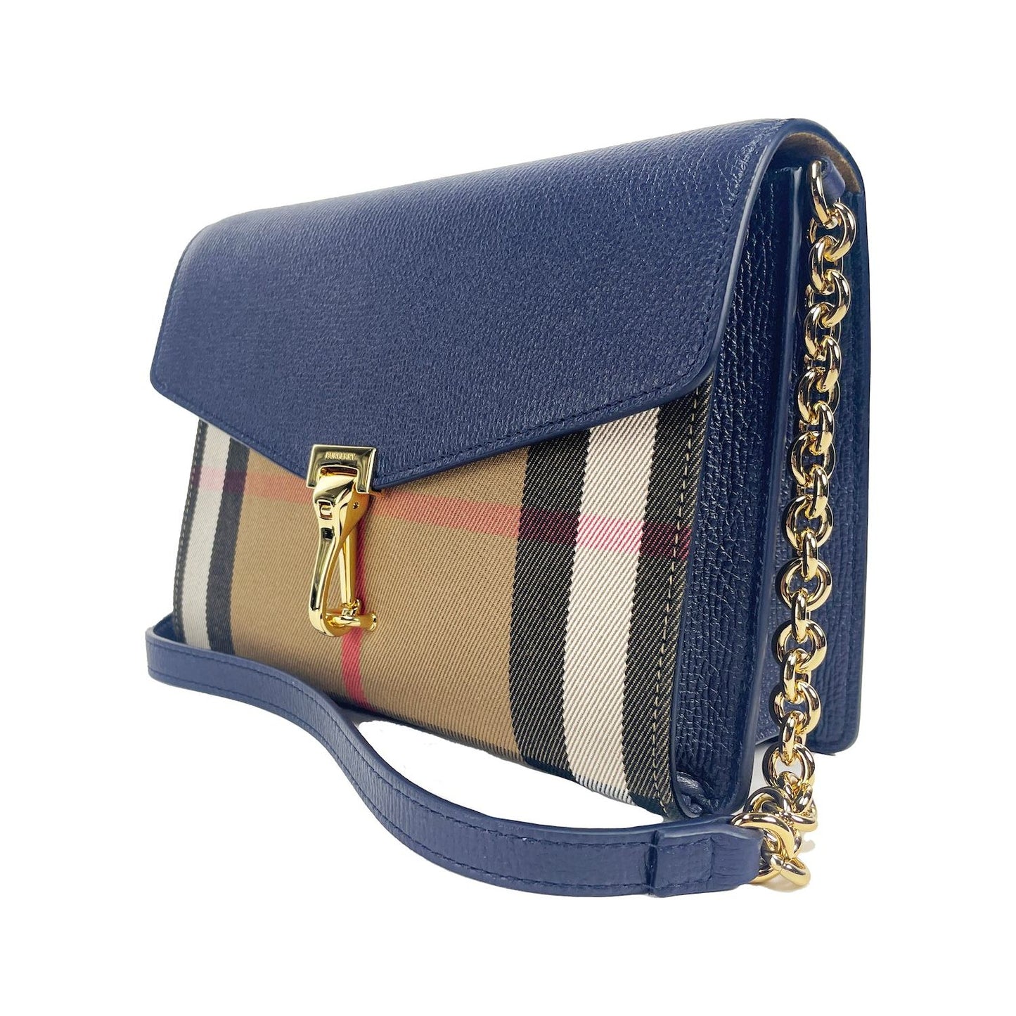 Burberry Macken Small Regency Blue House Check Leather Crossbody Bag 84417