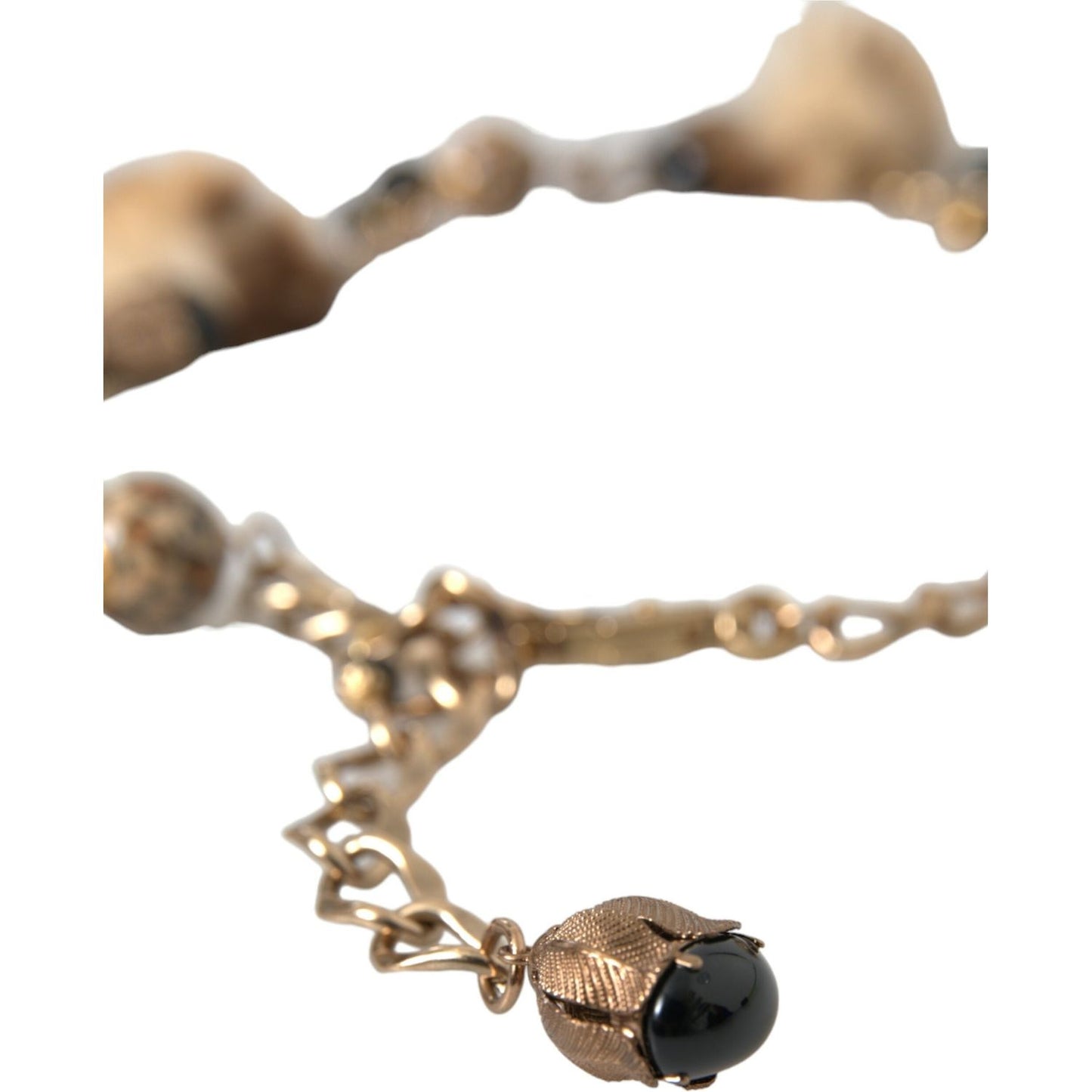 Dolce & Gabbana Gold Brass Leopard Fur Pearl Collier Chain Belt SMY101402-100