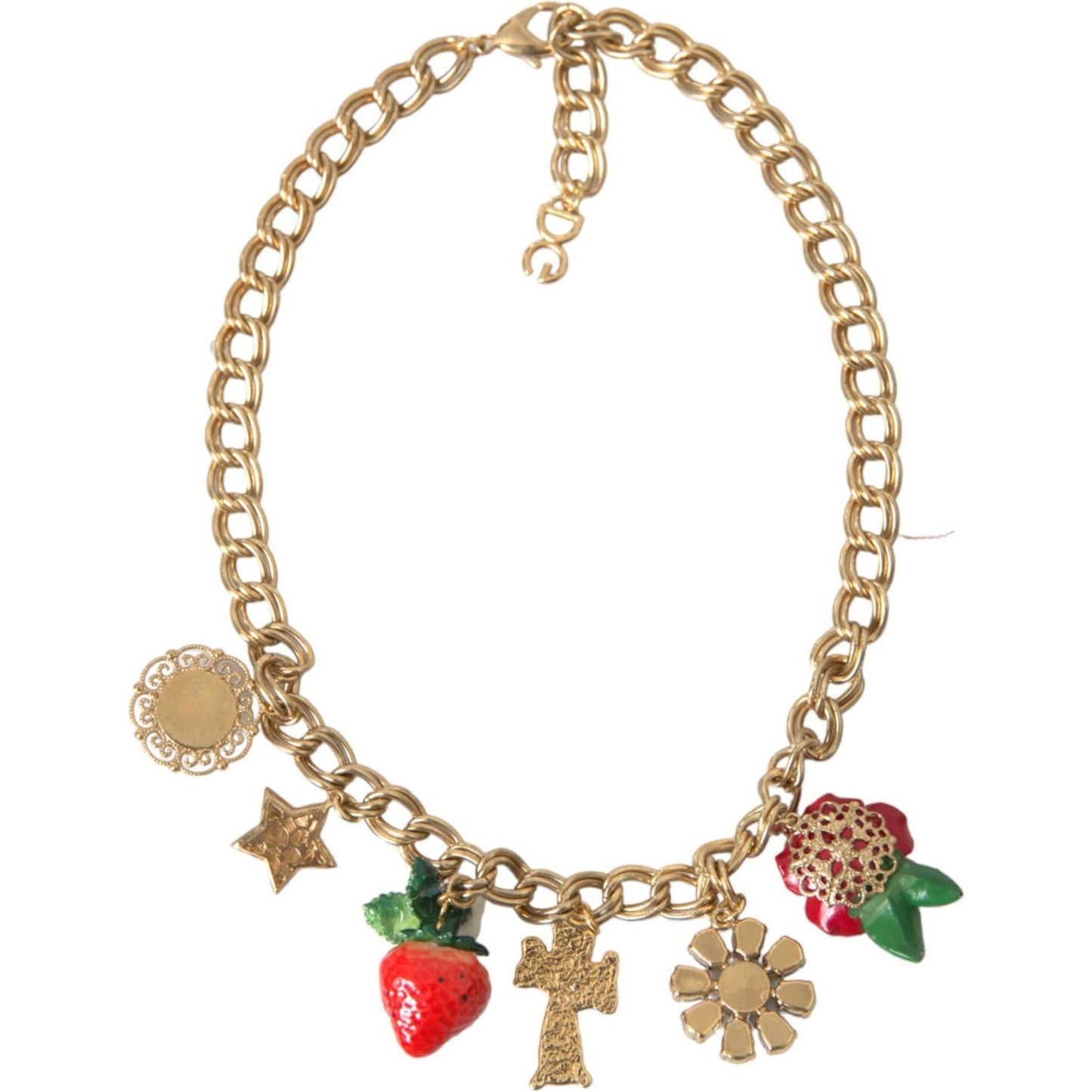 Dolce & Gabbana Gold Chain Rose Cross Strawberry Star Pendant Necklace SMY101443