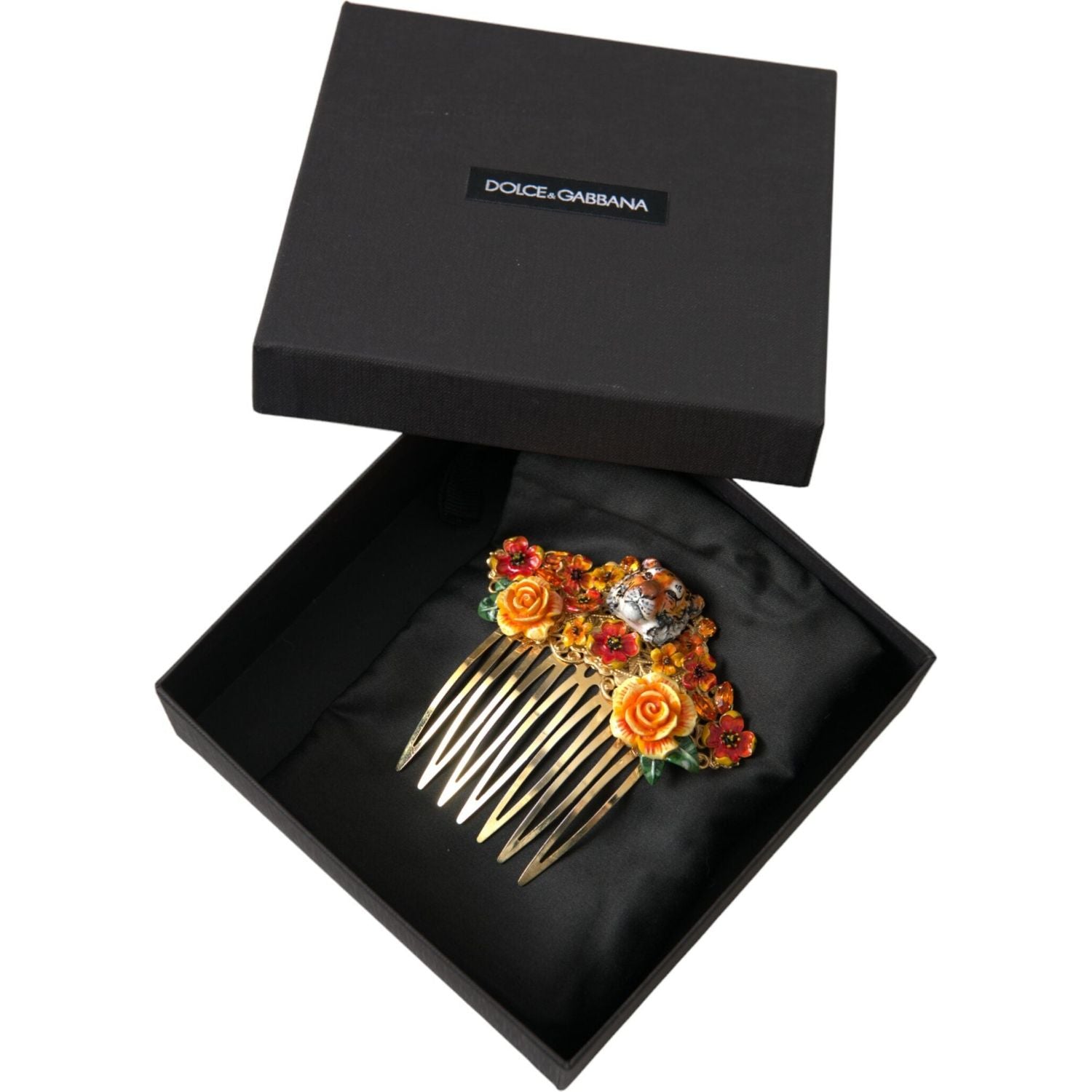 مشط شعر من دولتشي آند غابانا مصنوع من النحاس الذهبي ومزين بنقشة جلد النمر