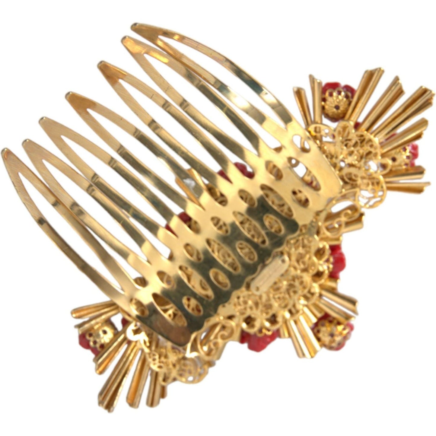 Dolce & Gabbana Gold Brass Crystal Heart Floral Hair Comb SMY101431