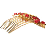 Dolce & Gabbana Gold Brass Crystal Heart Floral Hair Comb SMY101431