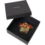 Dolce & Gabbana Gold Brass Crystal Heart Floral Hair Comb SMY101431