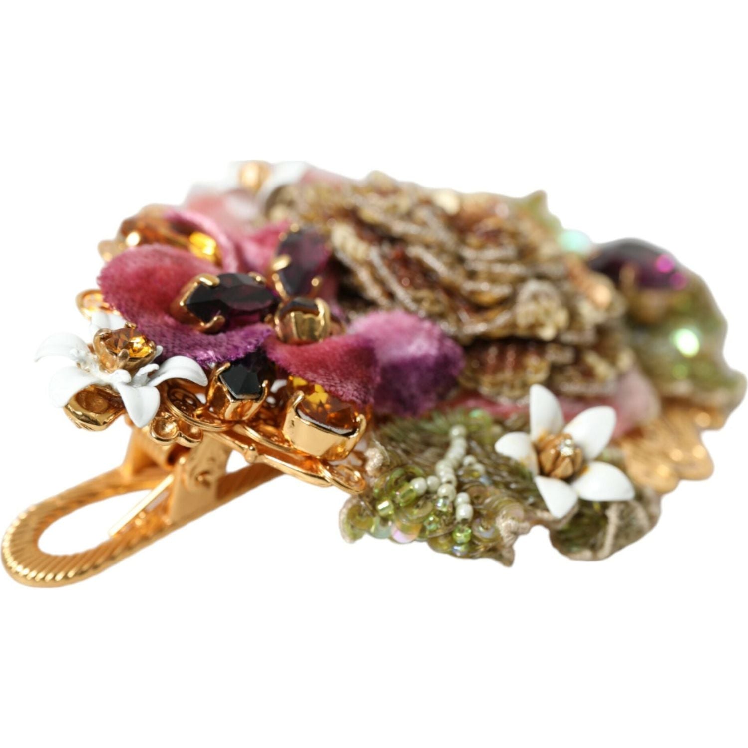 مشبك شعر من دولتشي آند غابانا باللون الذهبي النحاسي مزين بالكريستال والزهور