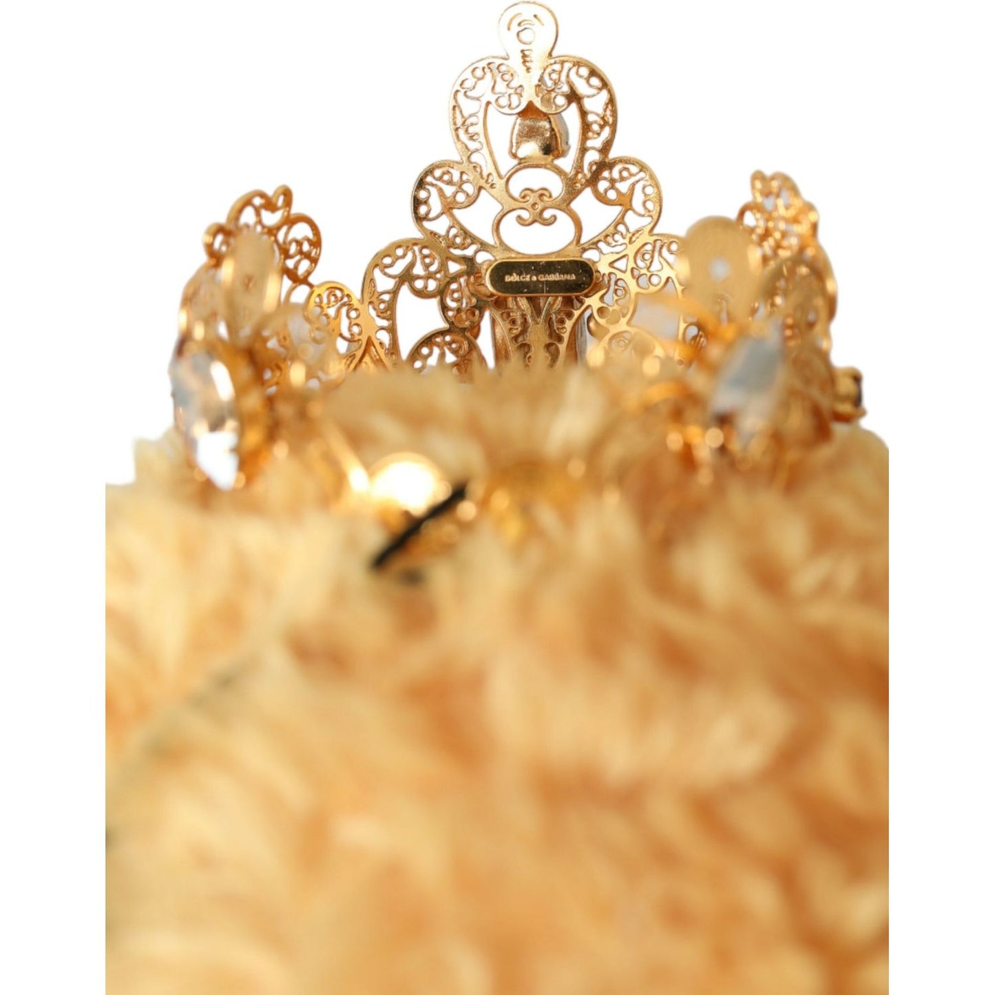 Dolce & Gabbana Brown Teddy Bear Gold Crystal Crown Hair Band Diadem