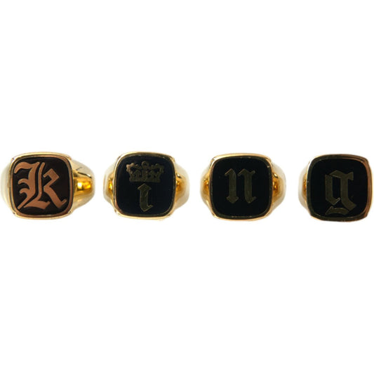 Dolce & Gabbana Gold Brass KING Enamel Set of 4 Ring SMY101389