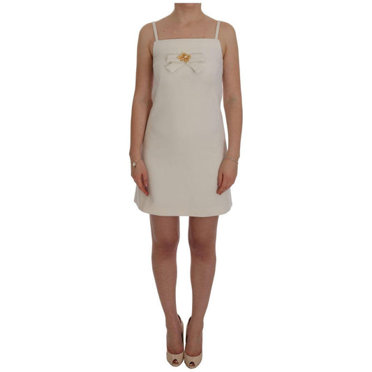 Dolce & Gabbana White Wool Stretch Brooch Shift Dress SIG60226-4
