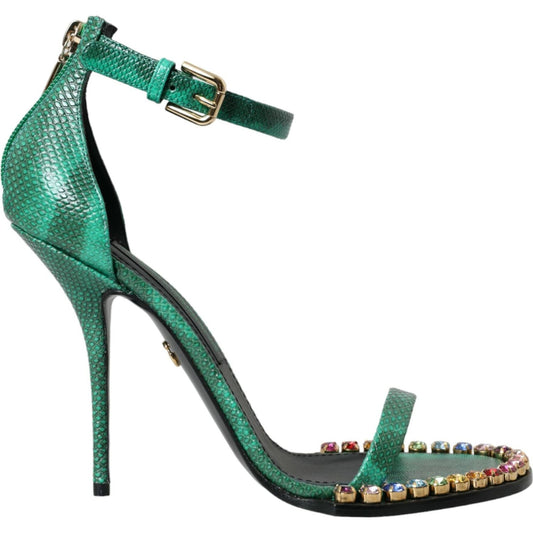 Dolce & Gabbana Green Exotic Leather Crystal Sandals Shoes LA10579-39