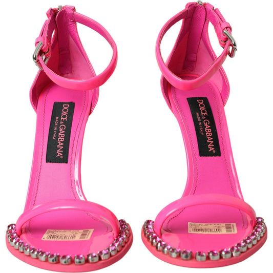 Dolce & Gabbana Pink Leather Crystal Heels Sandals Shoes LA10611-39