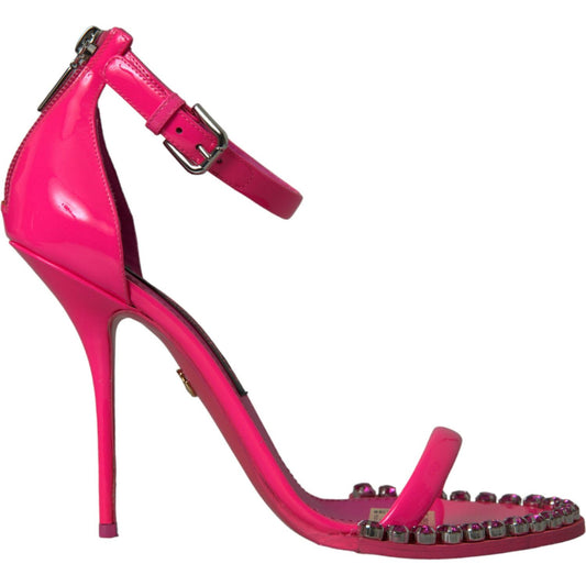 Dolce & Gabbana Pink Leather Crystal Heels Sandals Shoes LA10611-39
