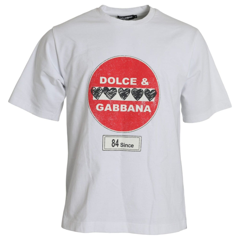 Dolce & Gabbana White Amor Heart Cotton Crewneck Short Sleeve T-shirt TSH84573-S