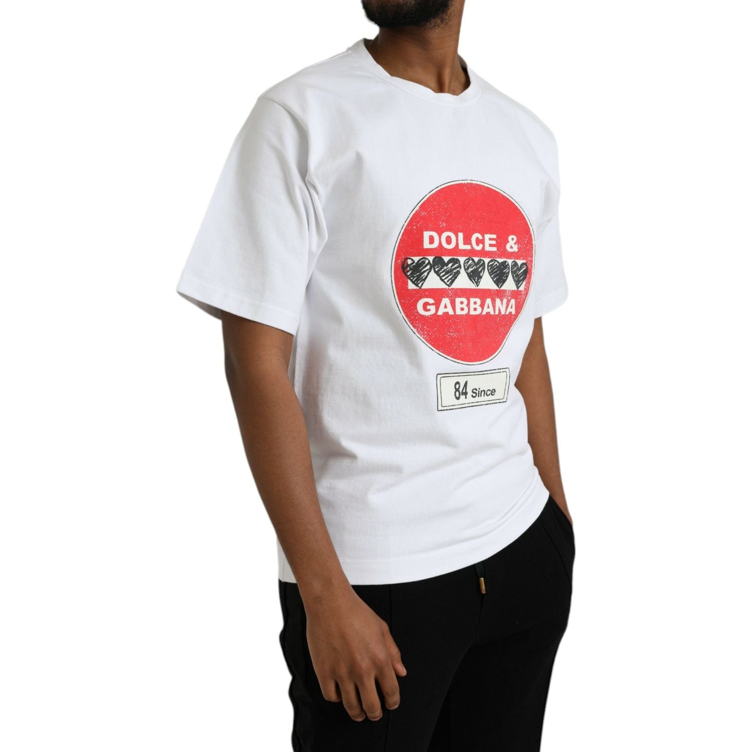 Dolce & Gabbana White Amor Heart Cotton Crewneck Short Sleeve T-shirt