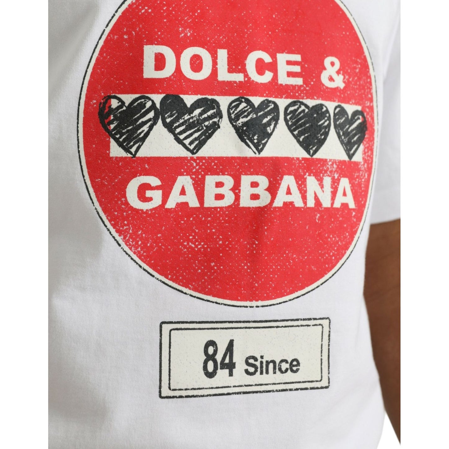 Dolce & Gabbana White Amor Heart Cotton Crewneck Short Sleeve T-shirt TSH84859-XS