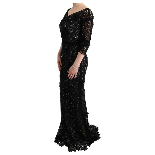 Dolce & Gabbana Black Cotton Silk Floral Long Dress SIG60574-3