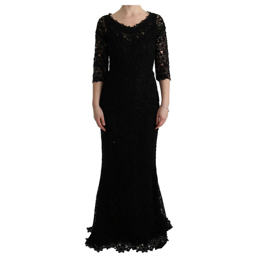 Dolce & Gabbana Black Floral Ricamo Sheath Long Dress SIG60580-1