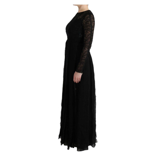 Dolce & Gabbana Black Floral Lace Sheath Silk Dress SIG60585-1