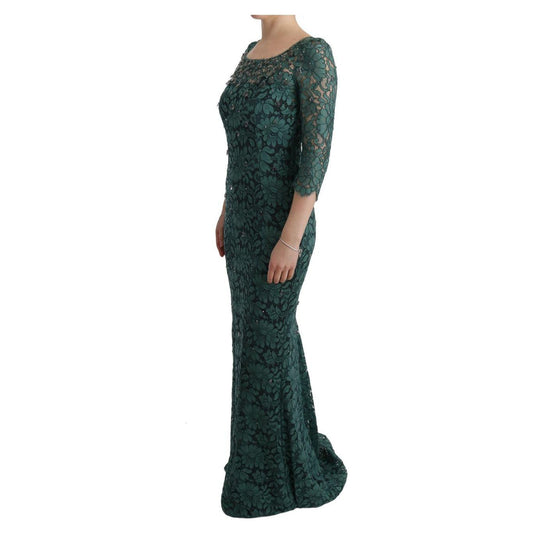 Dolce & Gabbana Green Floral Crystal Ricamo Sheath Dress SIG60589-1