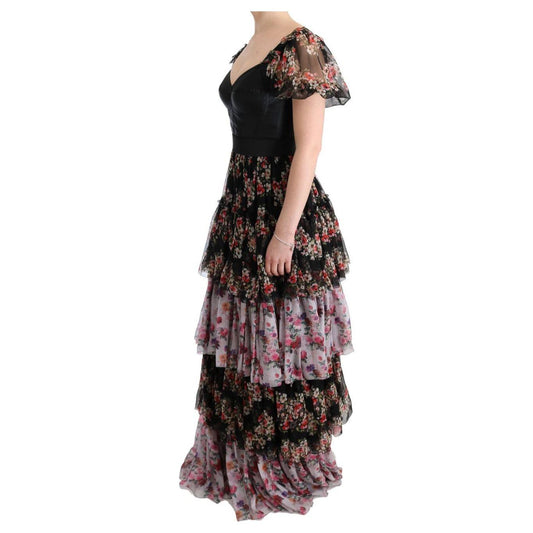Dolce & Gabbana Multicolor Silk Stretch Floral Shift Long Dress SIG60609-1