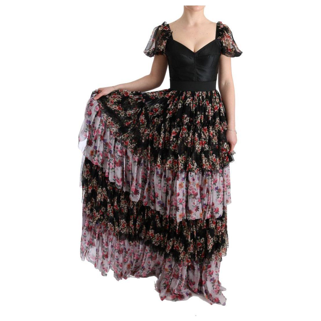 Dolce & Gabbana Multicolor Silk Stretch Floral Shift Long Dress SIG60609-1