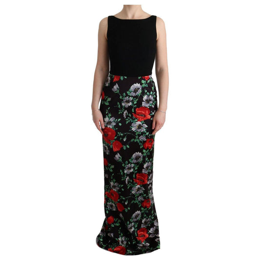 Dolce & Gabbana Multicolor Floral Print Stretch Sheath Long Dress SIG60623-1