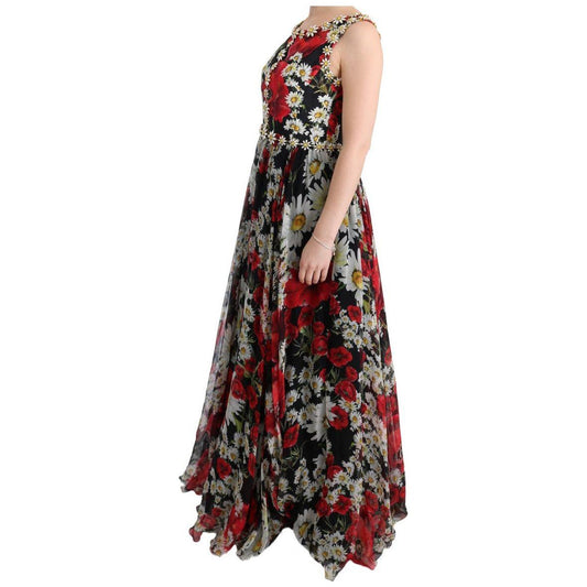 Dolce & Gabbana Multicolor Silk Floral Crystal Long Maxi Dress SIG60643-1