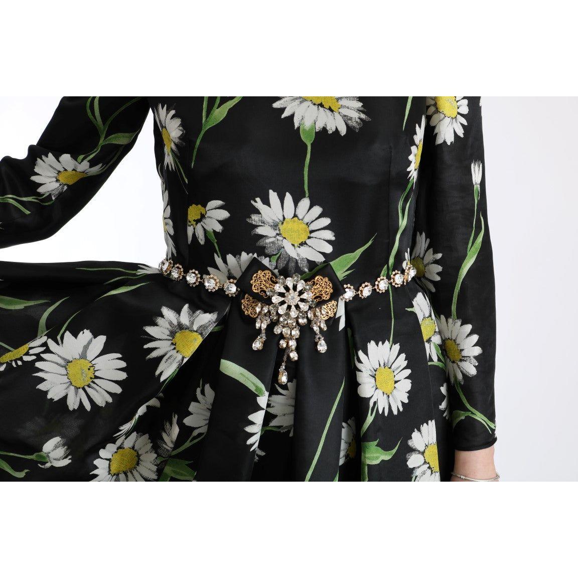 فستان ماكسي أنيق من دولتشي آند غابانا بطبعات عباد الشمس مع كريستالات