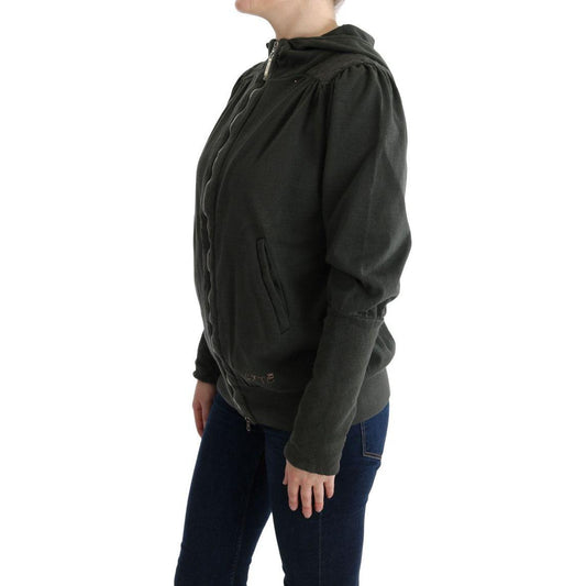 Exte Gray Top Hooded Cotton Zipper Sweater SIG30145-1