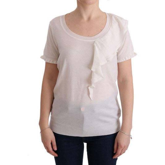 MARGHI LO' White 100% Lana Wool Top Blouse T-shirt SIG30146#2-1