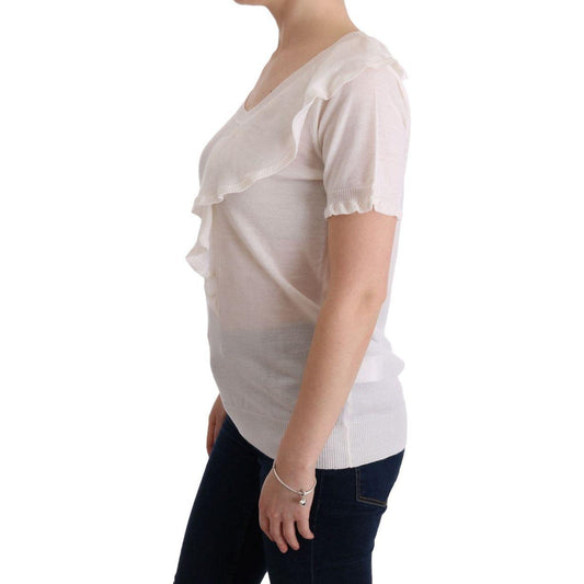 MARGHI LO' White 100% Lana Wool Top Blouse T-shirt SIG30146#2-1