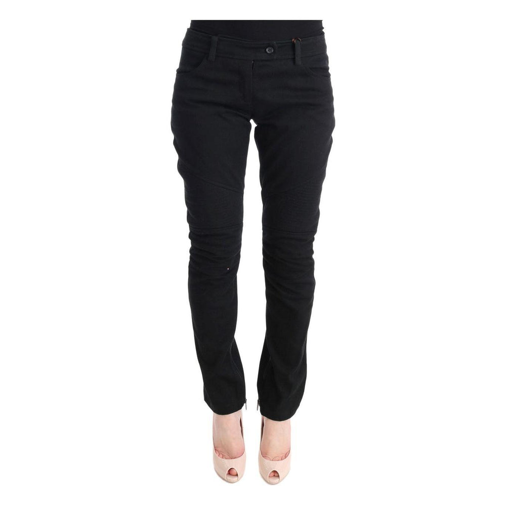 Ermanno Scervino Black Cotton Slim Fit Casual Pants SIG30305-4