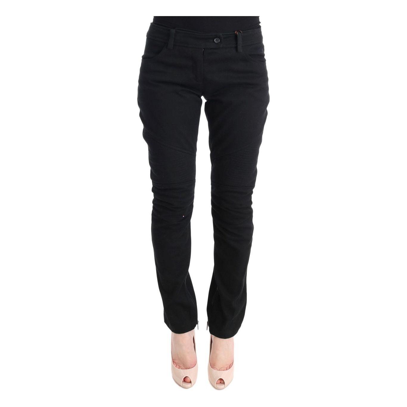 Ermanno Scervino Black Cotton Slim Fit Casual Pants SIG30305-4