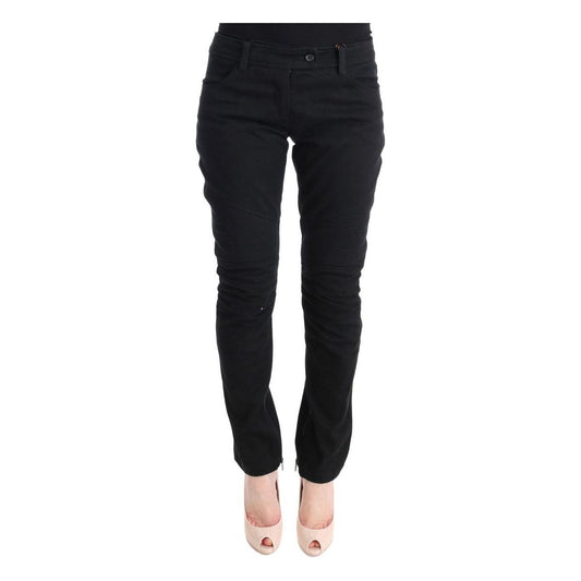 Ermanno Scervino Black Cotton Slim Fit Casual Pants SIG30305-4