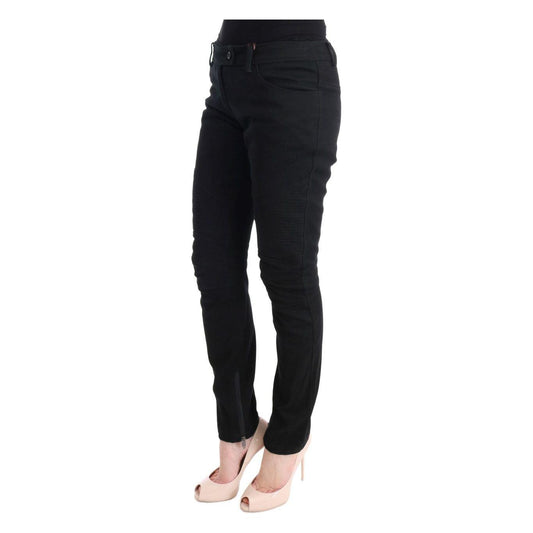 Ermanno Scervino Black Cotton Slim Fit Casual Pants SIG30305-4