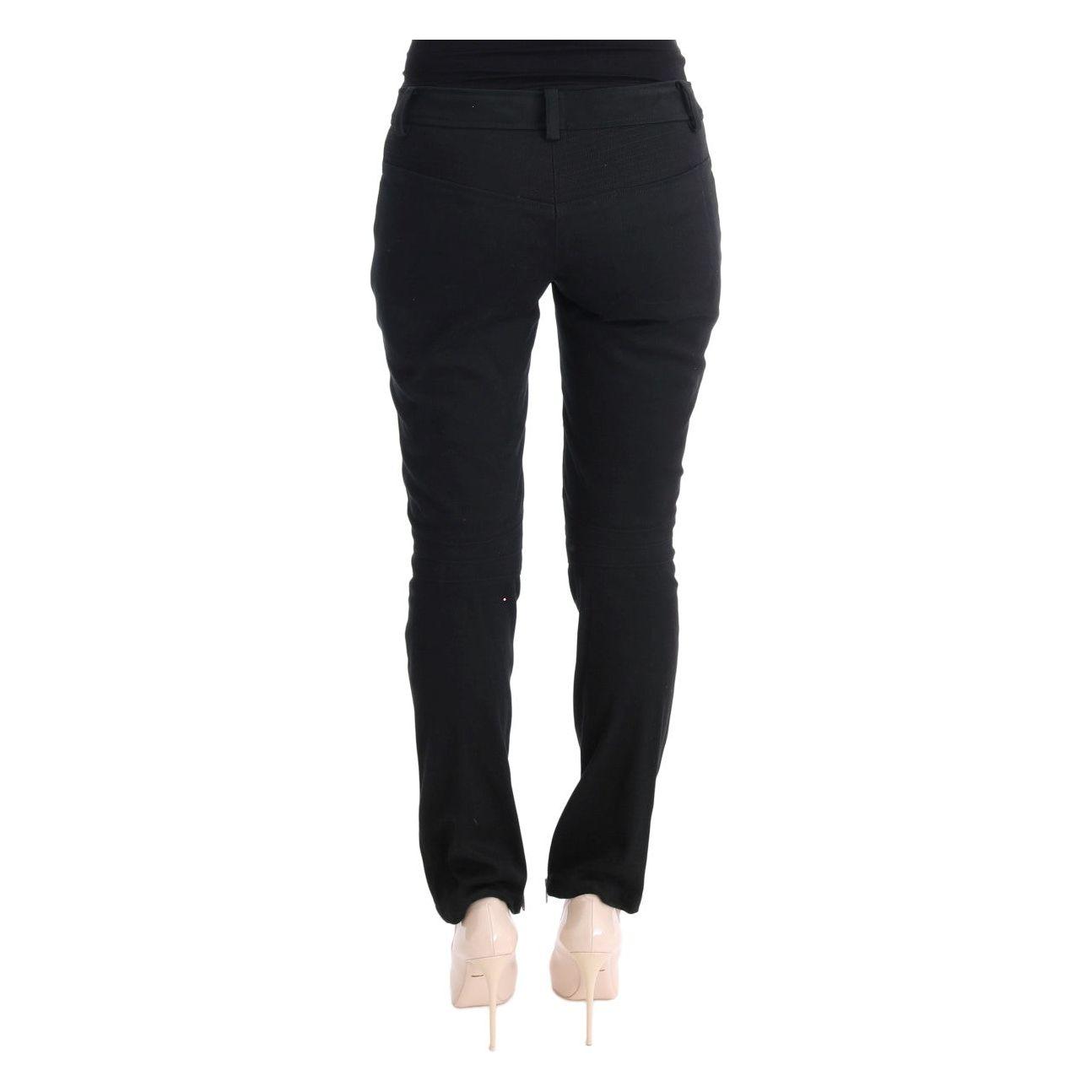 Ermanno Scervino Black Cotton Slim Fit Casual Pants SIG30305-4