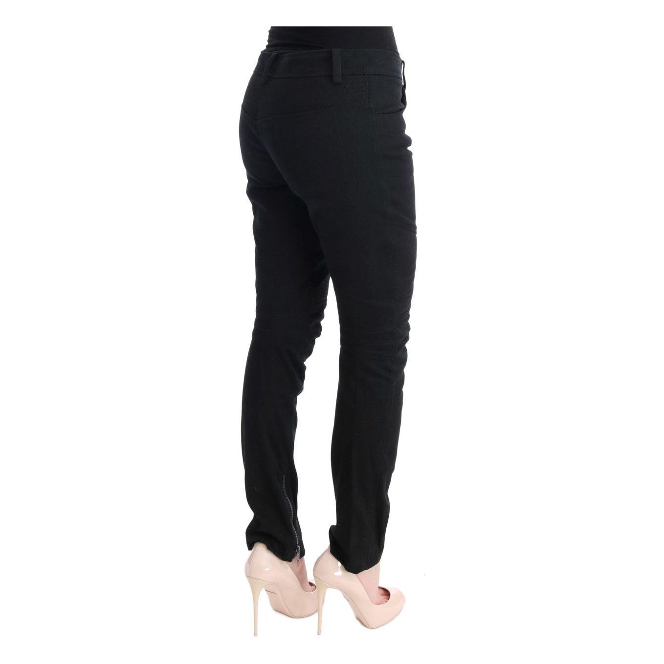 Ermanno Scervino Black Cotton Slim Fit Casual Pants SIG30305-4