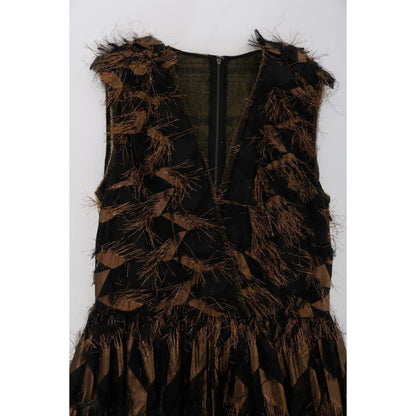 Dolce & Gabbana Black Silk Brown Fringes A-Line Dress