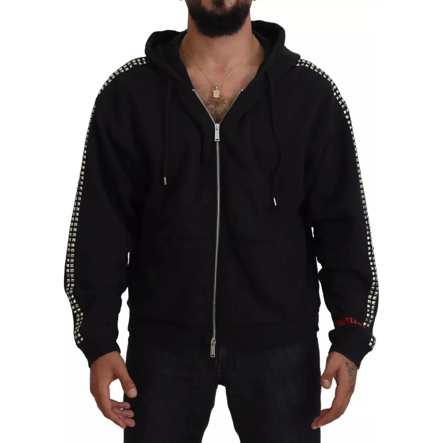 سترة Dsquared² سوداء مزينة بسحّاب كامل وغطاء رأس