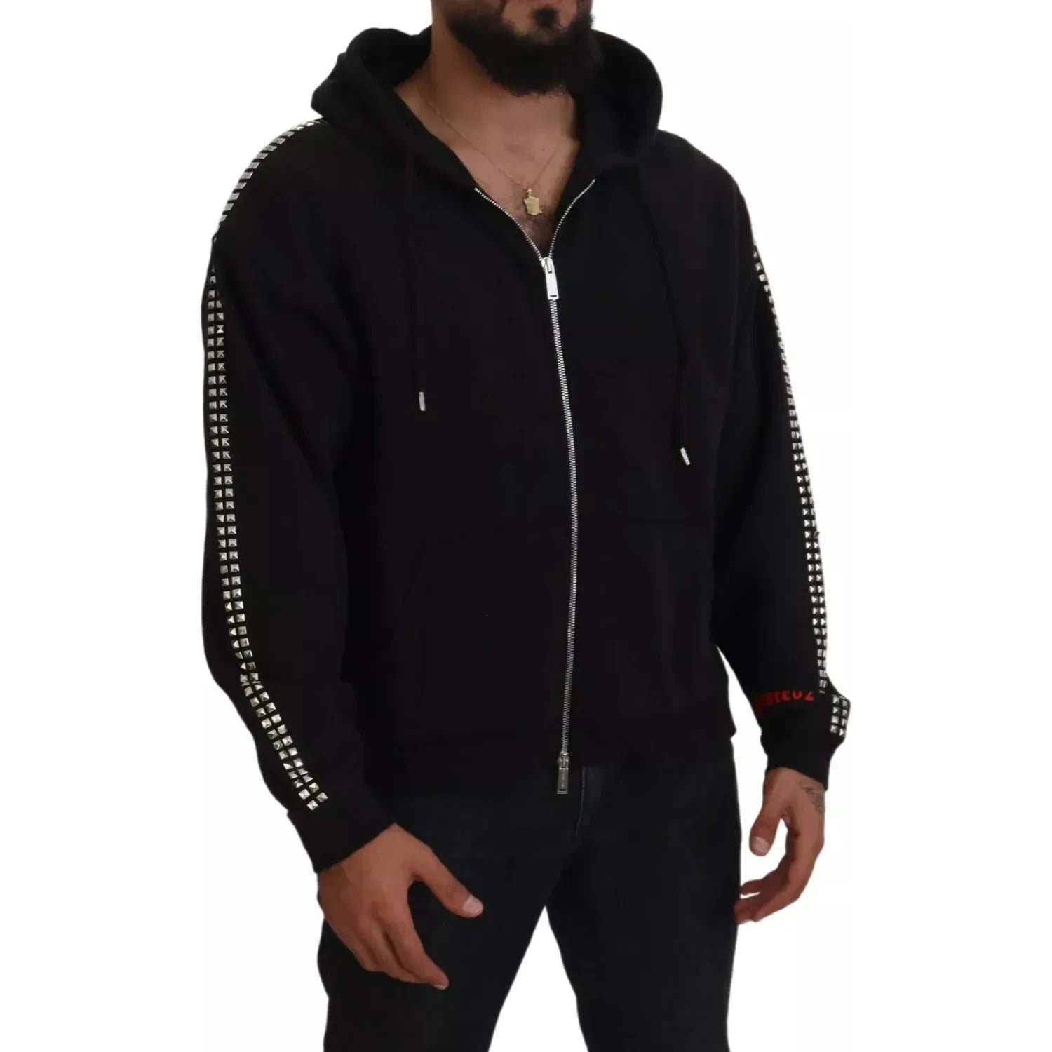 سترة Dsquared² سوداء مزينة بسحّاب كامل وغطاء رأس