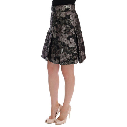 Dolce & Gabbana Black Silver Brocade Floral Skirt