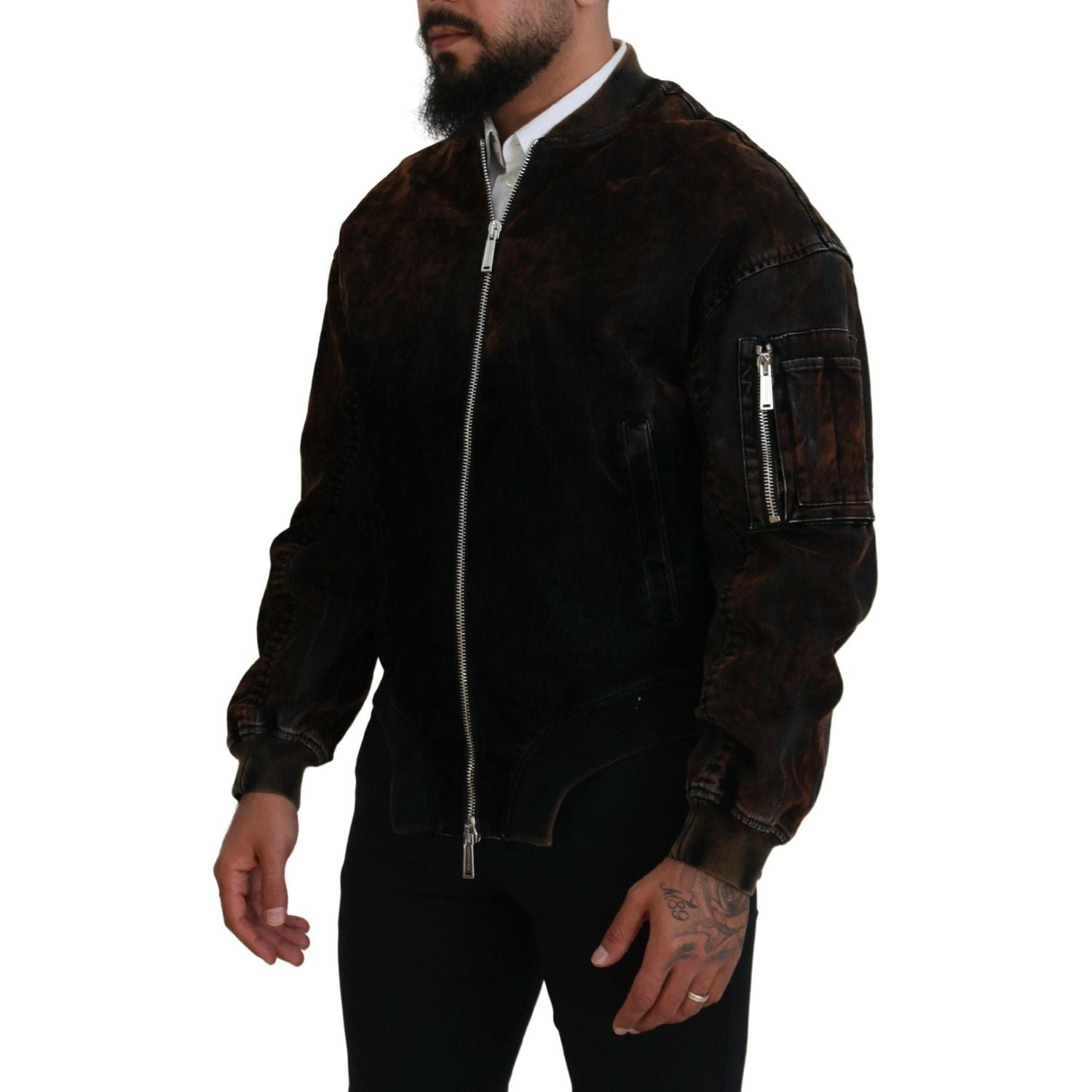 جاكيت بومبر بني من القطن بأكمام بجيوب وسحاب من Dsquared²