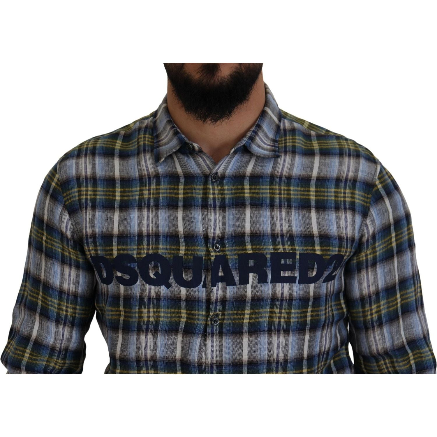قميص رجالي كاجوال من Dsquared² متعدد الألوان بأكمام طويلة ومربعات