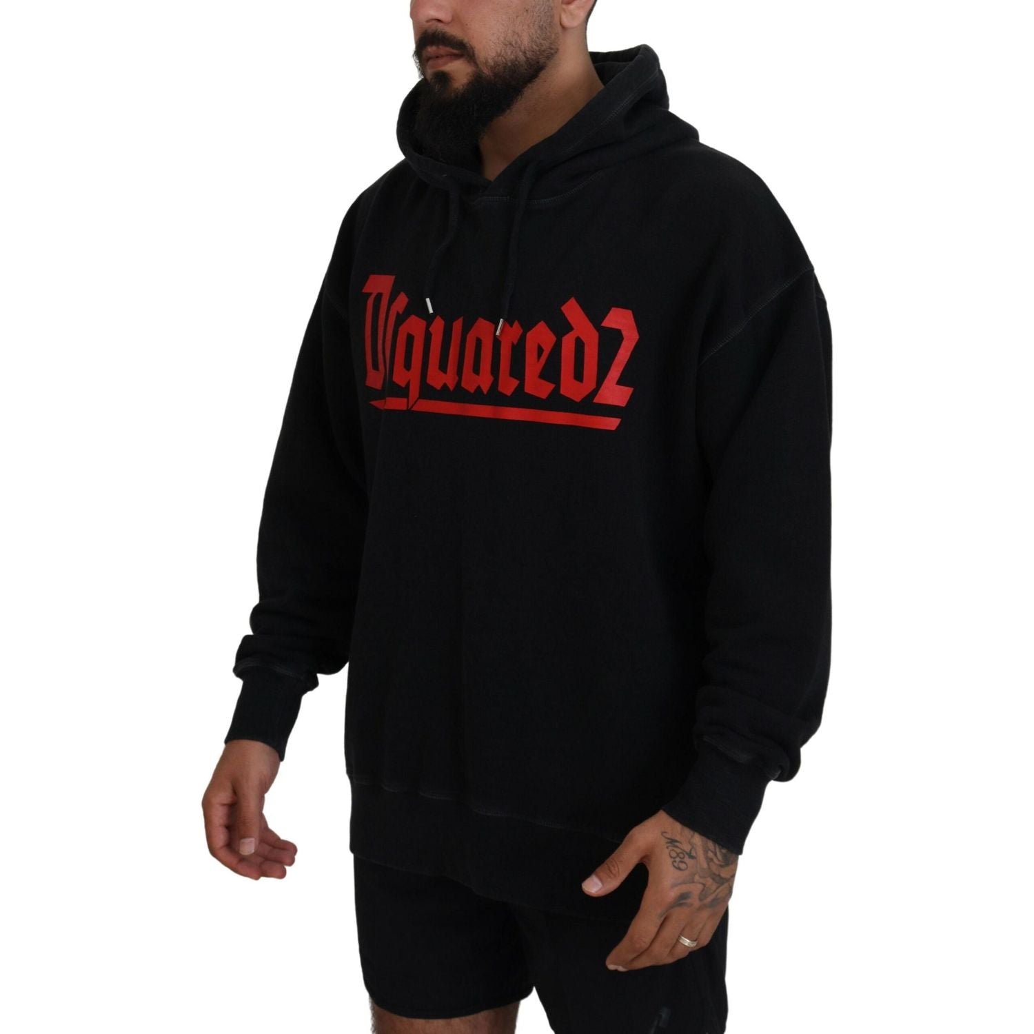 سترة رجالية مطبوعة بغطاء رأس من القطن الأسود من Dsquared²