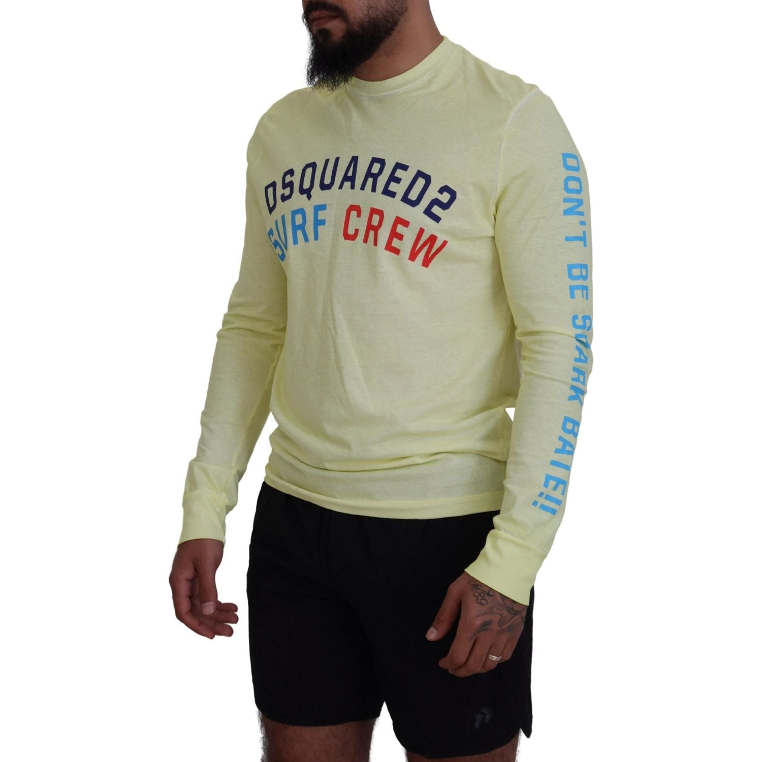 黄色彩色印花长袖上衣 T 恤