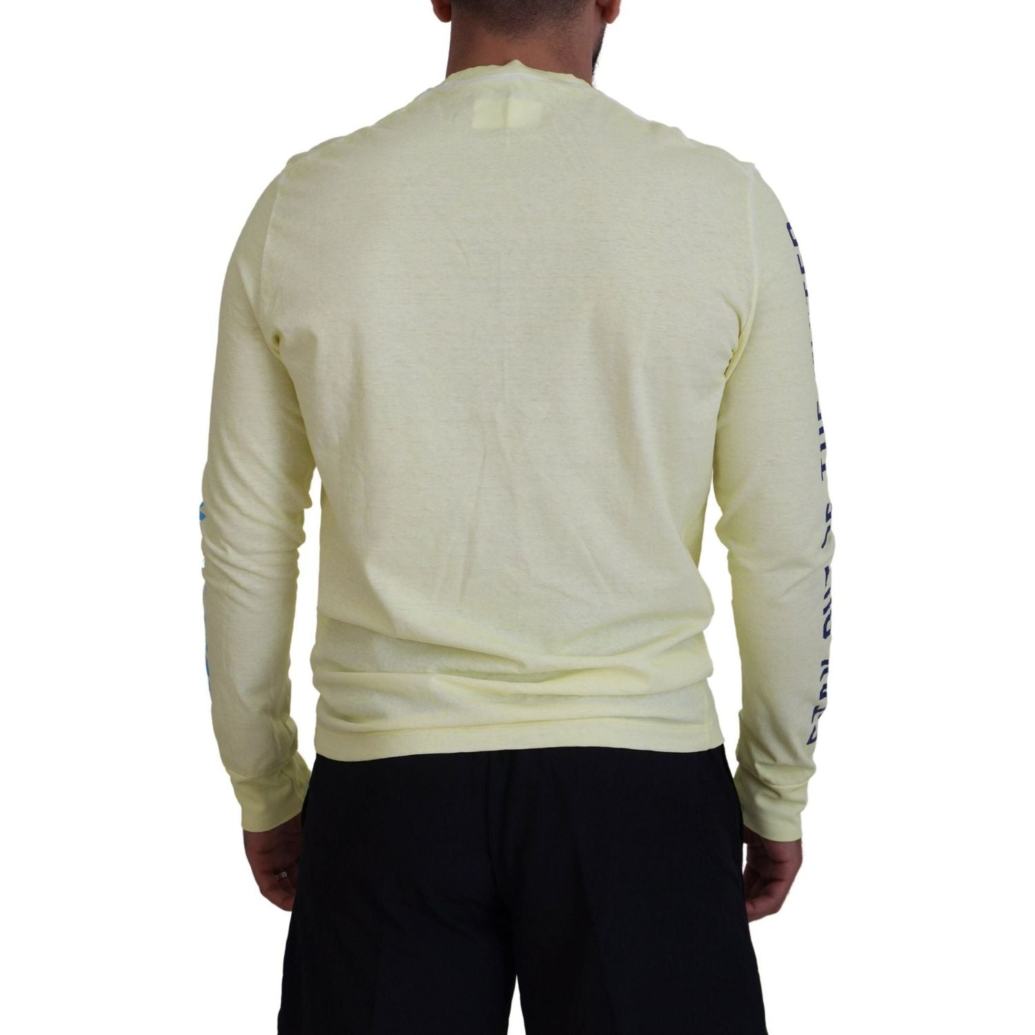 黄色彩色印花长袖上衣 T 恤